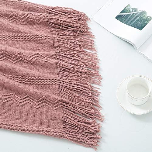 BOURINA Coral Pink Throw Blanket 50x60 Inch Knitted Soft Throw Sofa Blanket