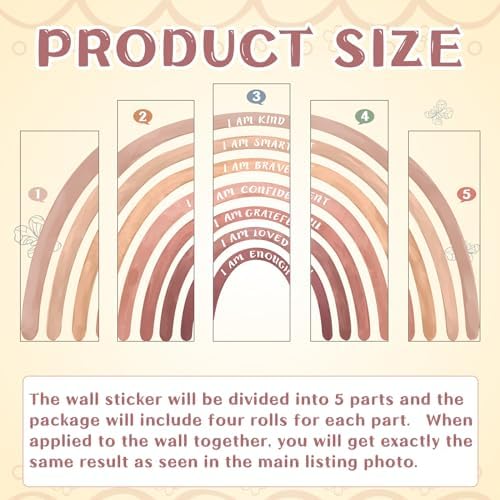 Tinideya Large Watercolor Rainbow Wall Stickers Decal, 77" x 47'', Boho