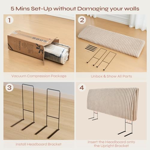 Pinmoco 4.7" Upholstered Modern Headboard for Full Size Bed, Height Adjustable and Ergonomic Headboard, Easy Assemble, Sturdy and Durable, Faux Rabbit Fur, Light Camel