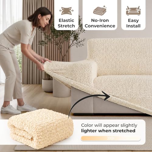 PAULATO Premium Stretch Couch Covers for Sofa - Sofa Chair Cover Washable, Dogs & Pets Friendly - Elastic Polyester Loveseat Slipcovers - Non-Slip Love Seat Couch Covers - Cream (21"-39" Wide)