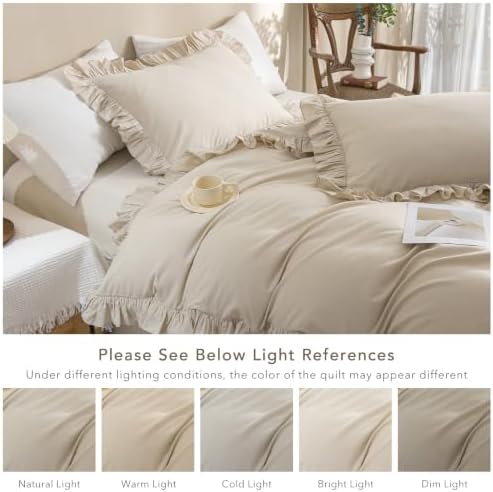 Washed Cotton Duvet Cover King Ruffle Duvet Cover Linen Feel Textured Farmhouse Shabby Vintage Chic Bedding Comforter Cover 3 Pieces Aesthetic Elegant King Bedding