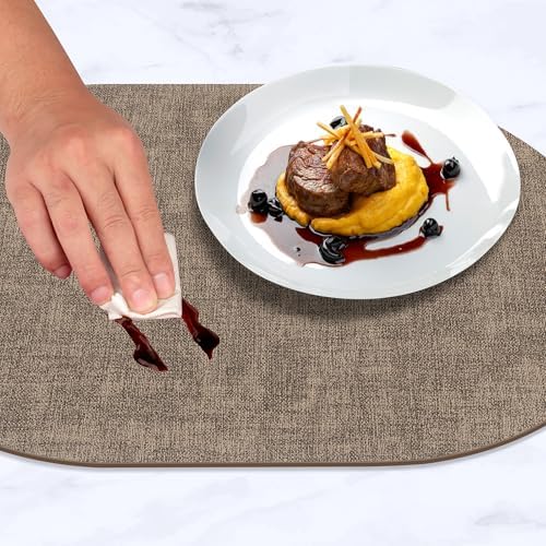 Faux Leather Oval Placemats Set of 6, Dark Brown