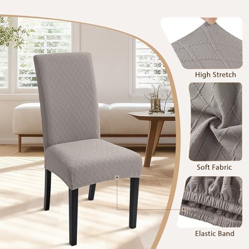 SearchI Dining Room Chair Covers Set of 2, Stretch Jacquard Parsons Chair Slipcovers Removable Washable Kitchen Chair Protector Cover for Dining Room, Hotel, Ceremony (Taupe Rhombus)