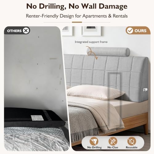 King Headboard with 2 Headrests, Memory Foam Upholstered Headboard