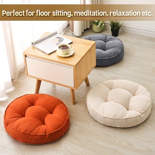 MIDDLE ONE Floor Pillow Set of 2, Memory Foam Cushion 22x22 – Round, Orange