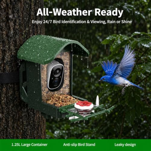 2.4GHz WiFi Solar Security Camera Wireless,3K HD Smart Bird Camera with AI Bird Species Identification & Real-Time App Alerts, Chew-Proof & Waterproof for Outdoors（Green）