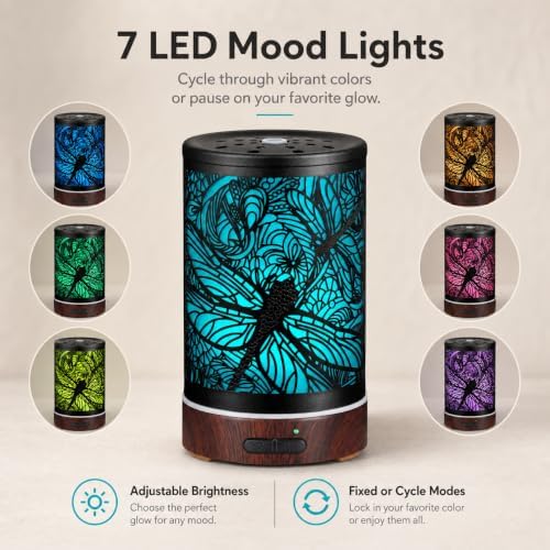 Essential Oils Diffuser,Aromatherapy Diffuser,Birthday for Women Mom Grandma,Metal Cool Mist Humidifier with 7 Colors Lights Waterless Auto Off Air Diffusers (Dragonfly)