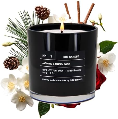 Lulu Candles | Jasmine & Musky Rose | Luxury Scented Soy Jar Candle | Hand Poured in The USA | Highly Scented & Long Lasting | 9 Oz.