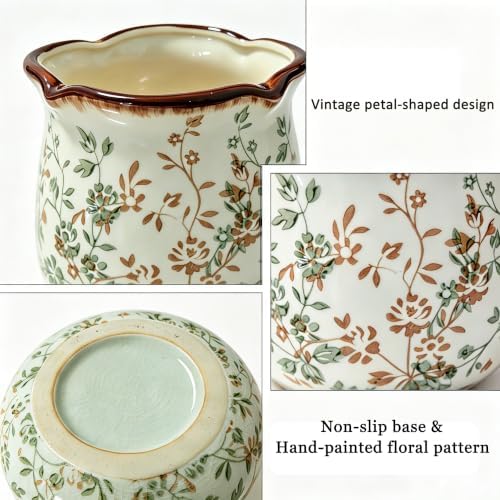 5.7'' Ceramic Utensil Holder for Kitchen Counter, Farmhouse Floral Crock