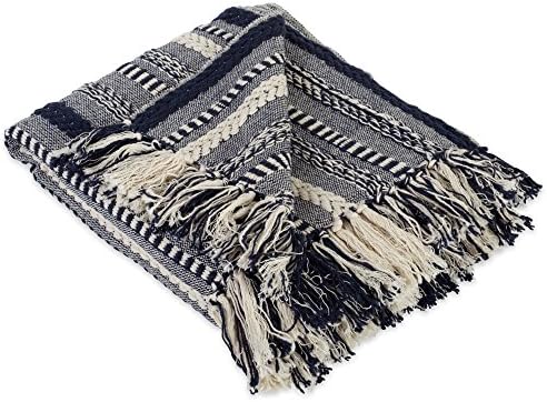 DII Braided Striped Throw Blanket, 50x60, Navy on Cream