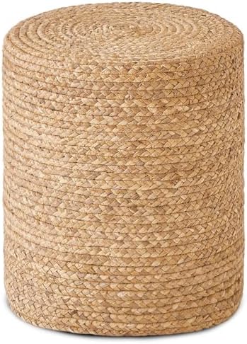 14inch Natural Water Hyacinth Round Pouf Ottomans Wood Frame Rattan Stool