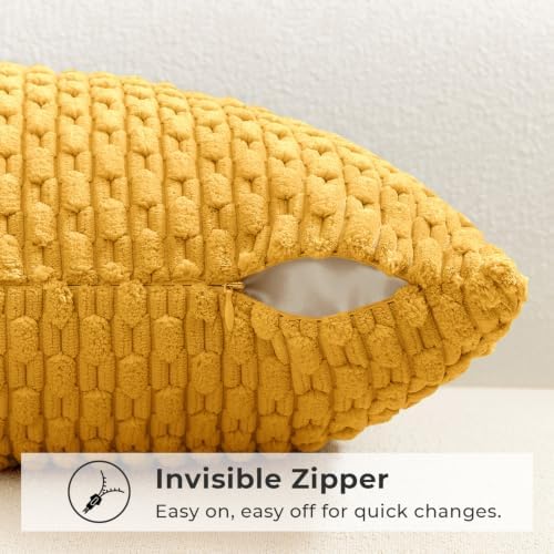 Kevin Textile Soft Corduroy 16x16 Inch Pillow Covers 2 Pack, Yellow