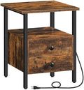 HOOBRO End Table with Charging Station, Bedside Table with Drawers