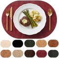 Oval Placemats Set of 12, Wipeable Faux Leather, Wine Red