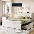 Upholstered Full Size Bed Frame with 4 Storage Drawers, Beige