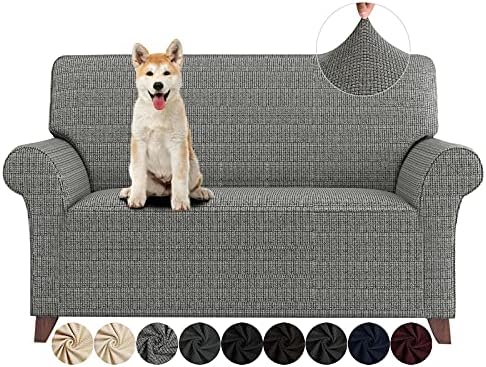 ZNSAYOTX Loveseat Covers High Stretchy Spandex Pet Friendly Sofa Slipcover 1 Piece Non Slip Couch Furniture Protection Covers (Black and White, Loveseat)