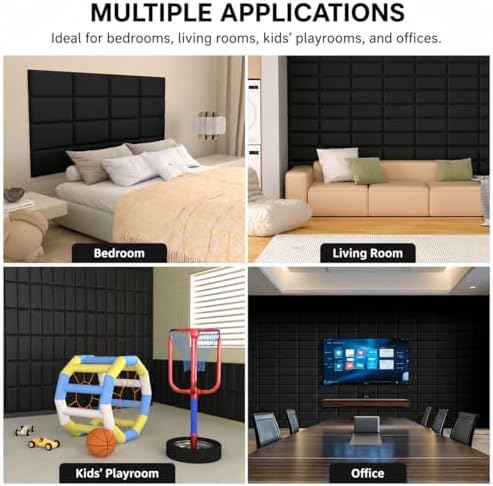 Elvone Upholstered Peel and Stick Headboard Panels, Black, 4 Pack