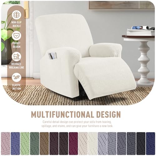 KinCam Oversized Recliner Chair Covers, Reclining Cover, Cream