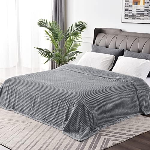 BEDELITE 3D Ribbed Jacquard Grey Full Size Blankes for Bed, 84x90 Inch