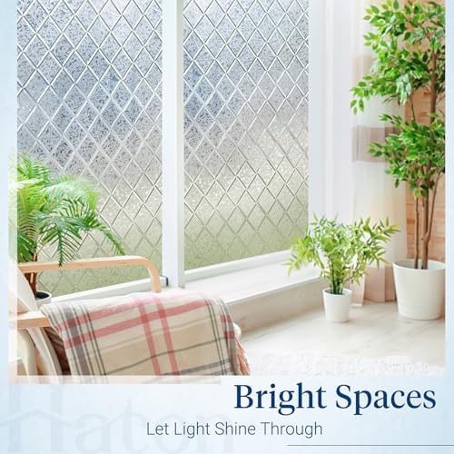 Haton Window Privacy Film, Decorative Frosted Film, Lattice 35.4" x 157.4"