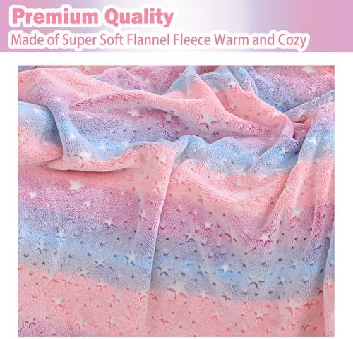 Softan Kids Stars Throw Blanket Glow in The Dark, Kids Blanket Gifts for Girls & Boys, Soft Cozy Flannel Luminous Stars Blanket for Sofa Couch Bed, Christmas Birthday Gift Toddler, 50x60IN