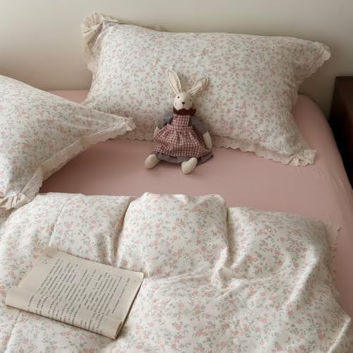 Floral Ruffled Duvet Cover Queen Size 3 Pcs Set,90"×90" Bedding
