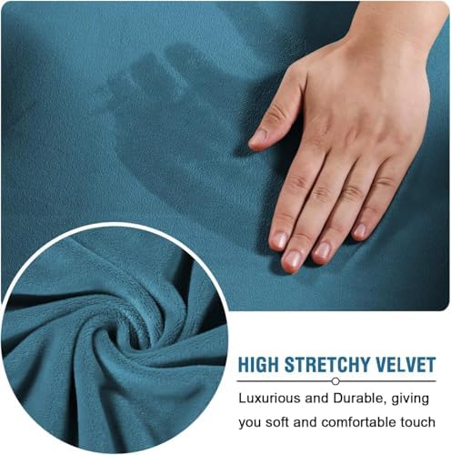 H.VERSAILTEX High Stretch Sofa Slipcover 4 Piece Cover Velvet Furniture Protector Form Fit Thick Velvet Extra Large Sofa Cover for 3 Cushion Couch Width Up to 97 Inch (Large Sofa, Peacock Blue)