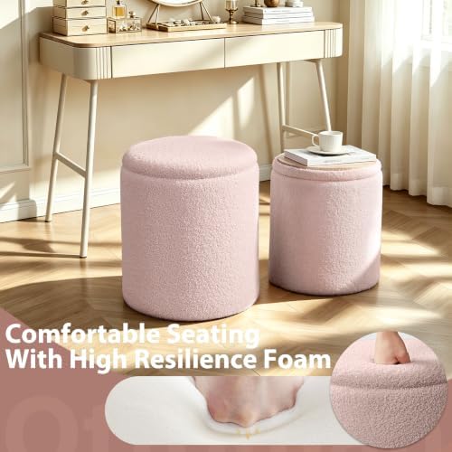Royal Windsor Round Ottoman with Storage Set of 2, Storage Vanity Stool