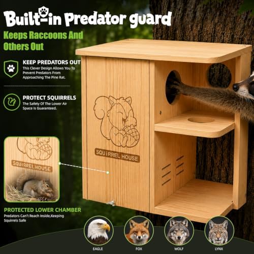 Large Squirrel Nesting Box Outdoor – Solid Pine Wood Squirrel House