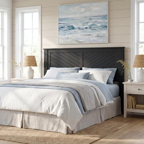 ComfIQ Serene Wood Panel Headboard with Chevron Scoring, Queen, Black