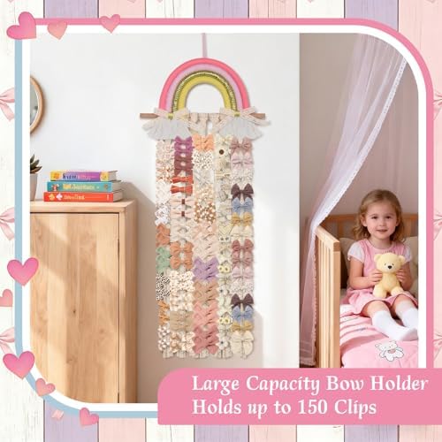 Munzong Rainbow Hair Clip Bow Holder, Hair Accessories Organizer 11x26 Inch