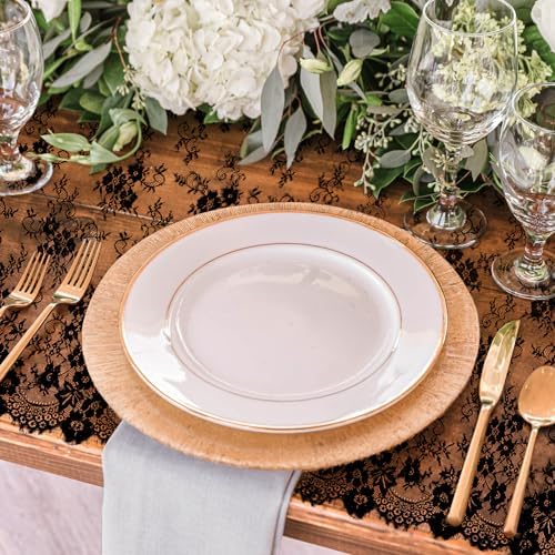 Fowecelt Black Lace Tablecloth 60 × 120 Inch for Rustic Boho Wedding Bridal Shower Party Decoration, Classy Rectangle Overlay Long Vintage Embroidered Reception Table Cloth Decor