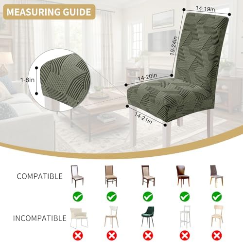 JIVINER Stretch Dining Chair Slipcovers Set of 2, Geometrical Jacquard Dining Chair Covers, Washable Kitchen Chair Covers for Dining Room, Hotel, Party, Army Green