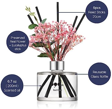 396 st. Preserved Baby's Breath Flower Reed Diffuser, Red Rose, 200ml(6.7oz) / Reed Diffuser Sets, Home Fragrance, Scented Oils, Home & Bathroom Décor