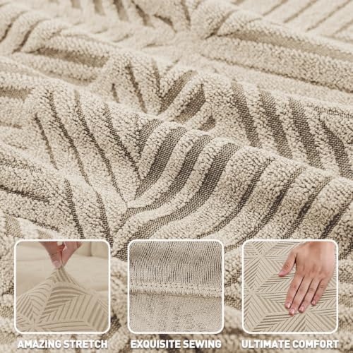 ZNSAYOTX Stretch Couch Cover, 1 Piece Sofa Covers for 2 Cushion Couch, Jacquard Loveseat Slipcovers with Elastic Bottom Thickened Furniture Protector for Dog Cat Pet (Medium, Khaki)