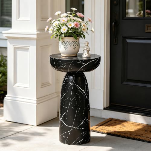 Faux Marble Side Table Black, 24Inch Outdoor End Table