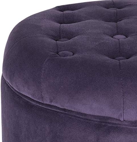 HomePop 19" Velvet Button Tufted Round Storage Ottoman - Deep Purple