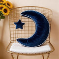 Moon Pillow Decorative Throw Pillows with Soft Faux Velvet for Couch Cute Cushion for Bedroom Office Navy
