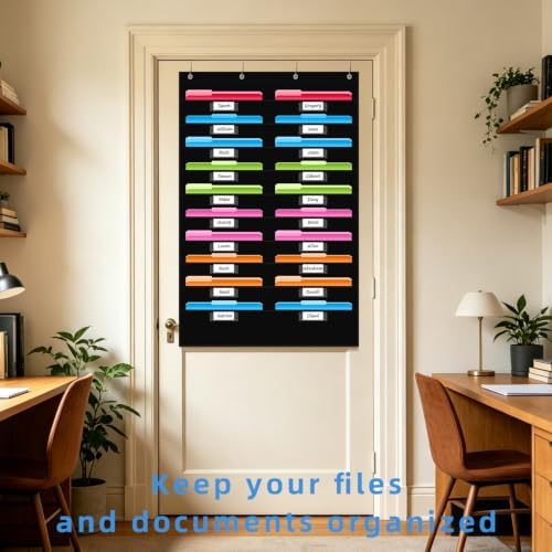 20 Pockets File Storage Pocket Chart with 20 Nametag Pockets, Hanging Wall File Organizer for Classroom and Office, Organize Your Assignments, Files, Scrapbooks, Paper (Black-20 Pockets)