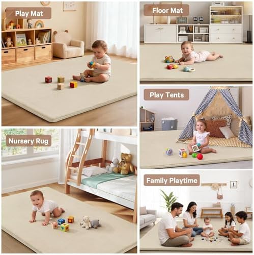 Baby Play Mat for Floor,Tummy Time Area Rug 79x110 Playpen Muscle Mat Beige