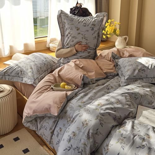 AOJIM Floral Print Duvet Cover Twin, 3-Piece Soft 100% Cotton Vintage Bedding Set - Colorful Floral & Butterfly Pattern Comforter Cover with Zipper Closure and 2 Matching Pillowcases for Room Decor