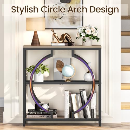 Snughome Entryway Table with 3 Tier Storage Shelves, Narrow Console Table Industrial Sofa Table with Circle Base, Behind The Couch Entrance Table for Hallway, Living Room, Foyer