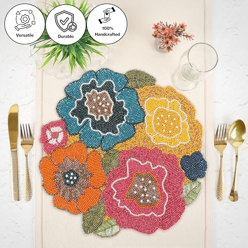 ALPHA Living HOME Beaded Placemats 13 Inch Multi Round Dining Table Mats