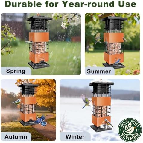 Squirrel Proof Metal Bird Feeder,3.5Lb,4 Ports,Weight Activated,Easy Refill