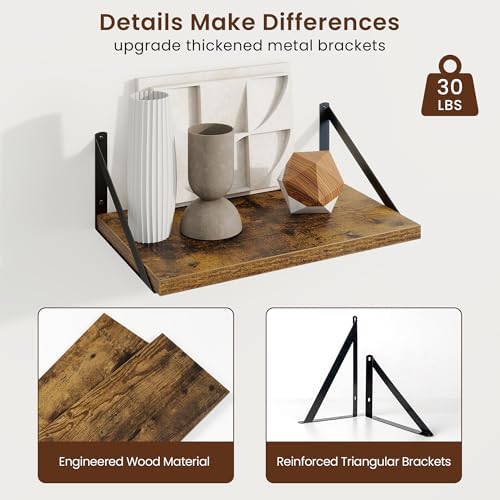 Axeman Deep Floating Shelves, 16'' x 10'' Brown Wall Shelves Set of 2