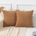 Kevin Textile Soft Corduroy 20x20 Inch Pillow Covers 2 Pack, Khaki