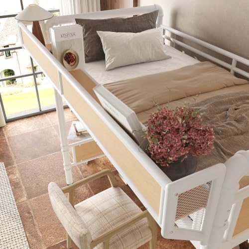 Bellemave Twin Metal Loft Bed with Stairs and Desk for Kids,Adults,White