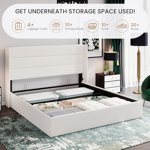 SHA CERLIN King Size Lift Up Hydraulic Storage Bed Frame White