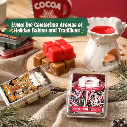 Christmas Wax Melts, 8 Pack Winter Scented Wax Cubes, Soy Wax Cubes Strong Scent, Wax Melts Tarts for Warmer - Apple Cinnamon, Christmas Pudding, Candy Cane and More, Colored Wax Melt Gift Set
