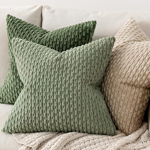 MIULEE Euro Sham Decorative Throw Pillow Covers 24x24 Sage Green Corduroy